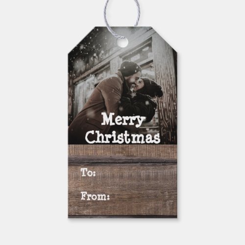 Personalised Photo Rustic Wood Christmas Holiday  Gift Tags