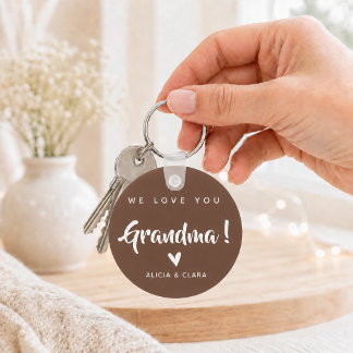 Personalised Photo WE LOVE YOU GRANDMA in Mocha Keychain