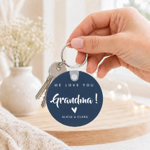 Personalised Photo WE LOVE YOU GRANDMA in Navy Keychain