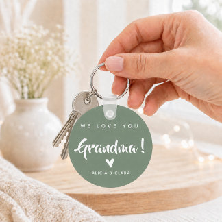 Personalised Photo WE LOVE YOU GRANDMA in Sage Keychain