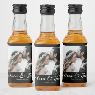 Personalised Photo Wedding Black & White Favor Liquor Bottle Label