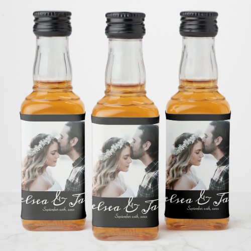 Personalised Photo Wedding Black  White Favor Liquor Bottle Label