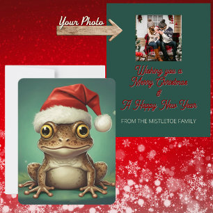 Personalised Photo   Whimsical Brown Frog Christma Holiday Card