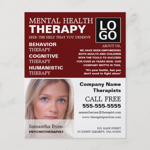Personalised Photograph Psychotherapist Therapy Flyer