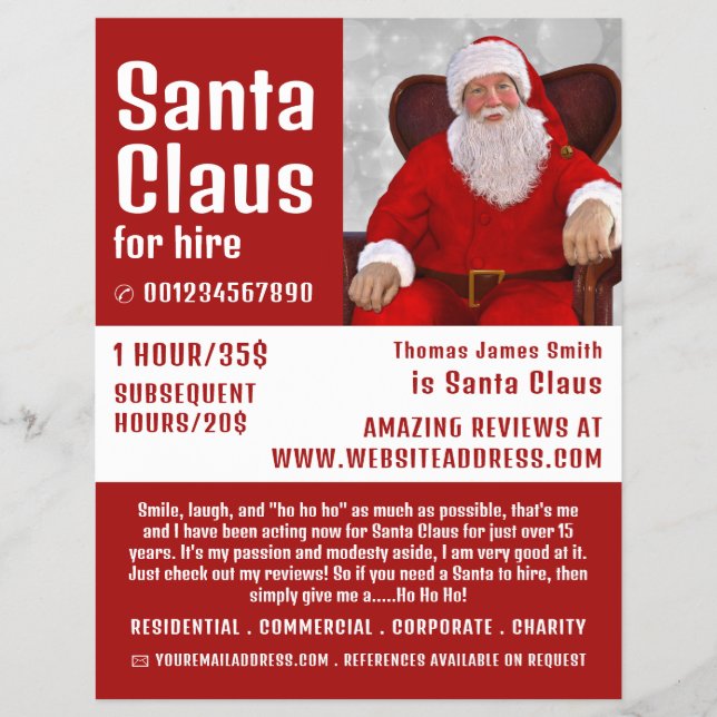 Personalised Photograph, Santa Claus Entertainer Flyer (Front)