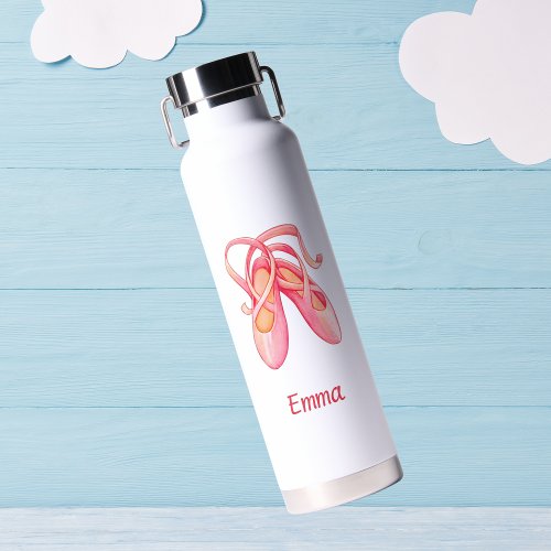 Personalised Pink Ballet Shoes Water Bottle