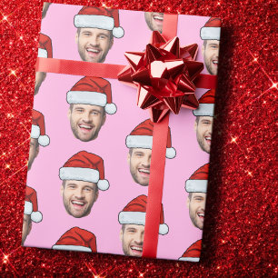 Personalised Pink Face Santa Hat Gift Wrap