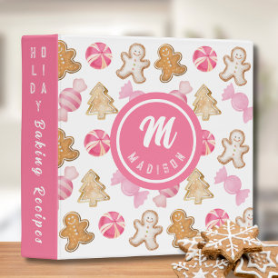Personalised Pink Gingerbread Pattern Monogram 3 Ring Binder