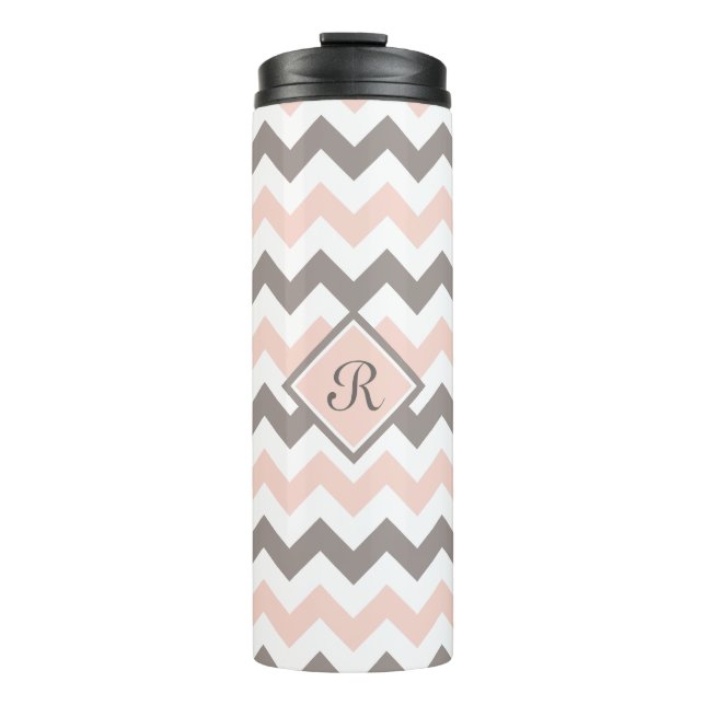 Personalised Pink & Gray Chevron Thermal Tumbler (Front)