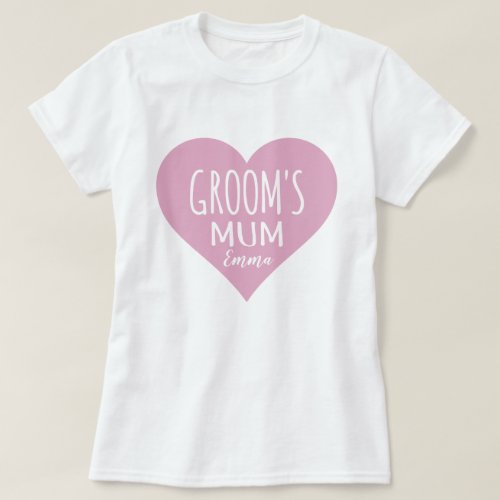 Personalised Pink Heart Grooms Mum Wedding Tee