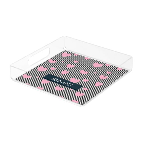 Personalised pink hearts and stripes acrylic tray