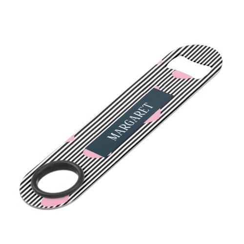Personalised pink hearts and stripes bar key