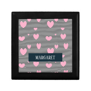 Personalised pink hearts and stripes gift box