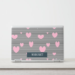 Personalised pink hearts and stripes HP laptop skin