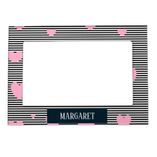 Personalised pink hearts and stripes magnetic frame