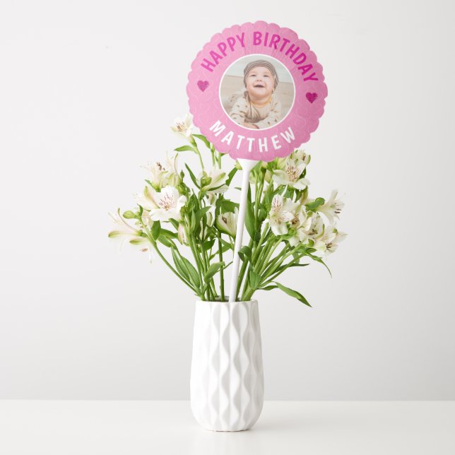 PERSONALISED PINK HEARTS BIRTHDAY BALLOON (Vase)