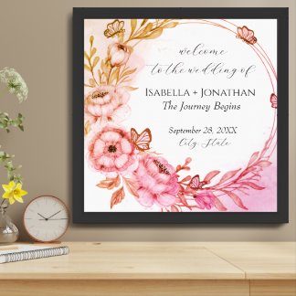 Personalised Pink Orange Flowers Floral Butterfly Framed Art