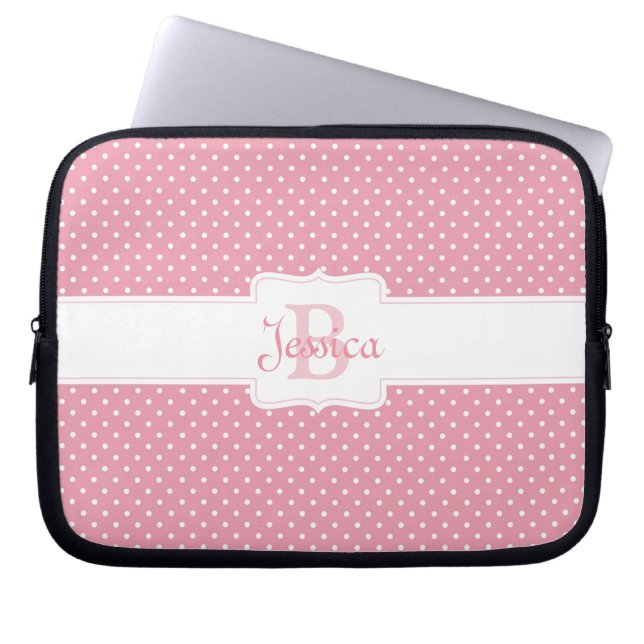 Personalised Pink Polka Dot Laptop Sleeve (Front)
