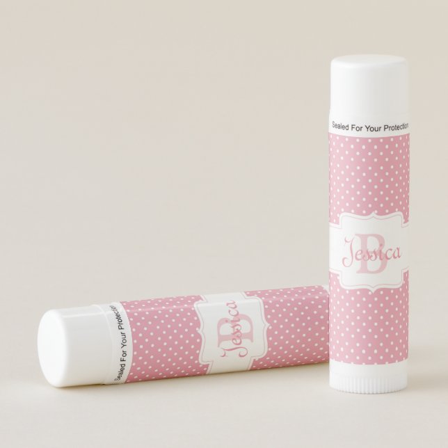 Personalised Pink Polka Dot Pattern Lip Balm (Front)
