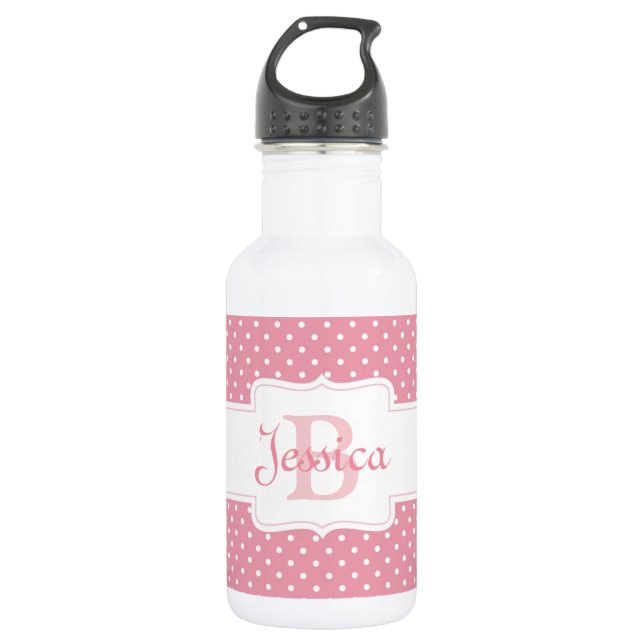 Personalised Pink Polka Dot Pattern Stainless Steel Water Bottle (Front)
