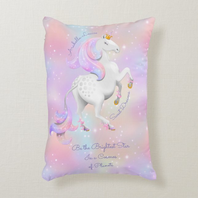 Personalised Pink Princess Unicorn Nursery Accent Pillow (Front(Vertical))