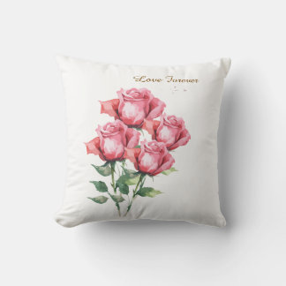Personalised  Pink Rose Floral Throw Pillow Cover 