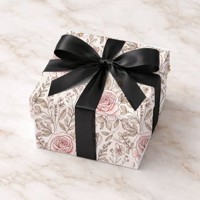 Personalised Pink Rose Wedding  Wrapping Paper Sheets (Creator Uploaded)