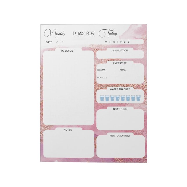 Personalised Plans For Today Pink Daily Planner Notepad (Rotated)