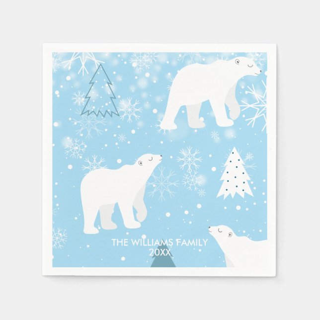 Personalised  Polar Bear Snowflakes Napkins (Front)