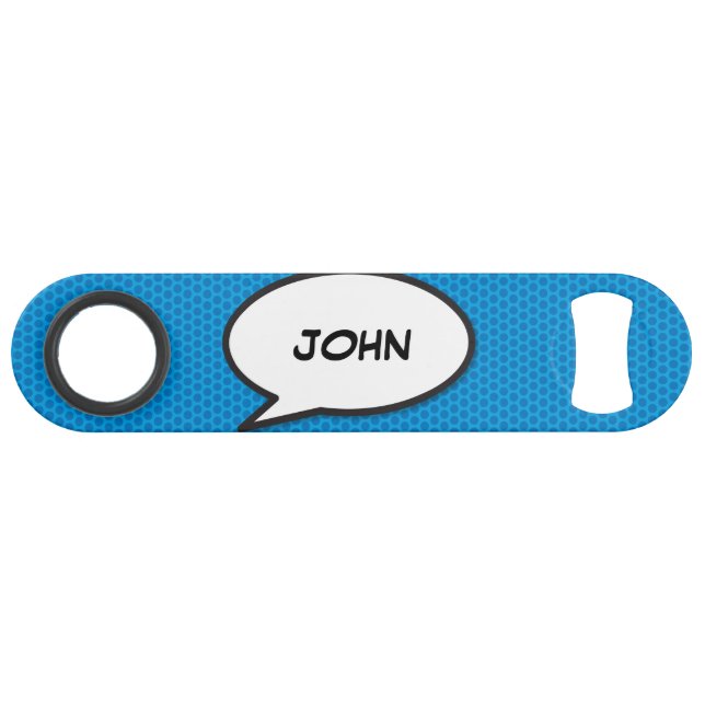 Personalised Pop Art Comic Book Speech Bubble Speed Bottle Opener (Front (Horizontal))