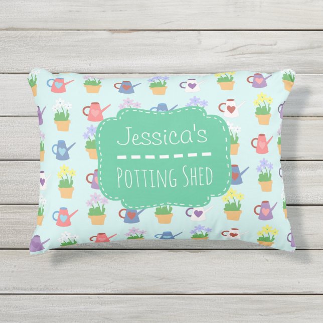 Personalised Potting Shed Plants Pattern Outdoor Pillow (Front)