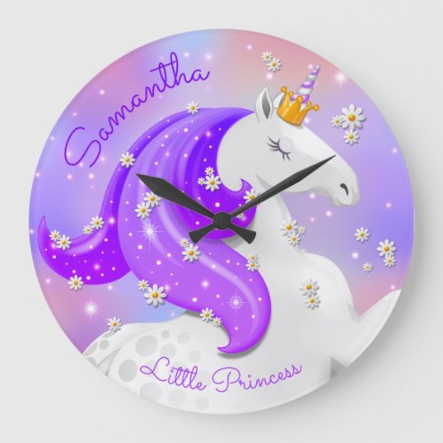 Personalised Princess Unicorn Nursery Large Clock