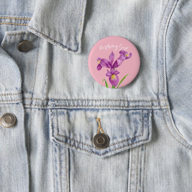 Personalised Purple Iris Botanical Floral Badge Pinback Button (In Situ)