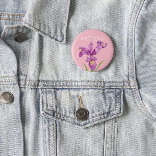 Personalised Purple Iris Botanical Floral Badge Pinback Button