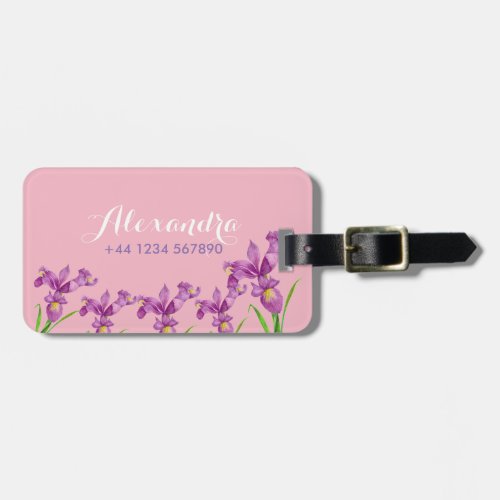 Personalised Purple Iris Luggage Tag