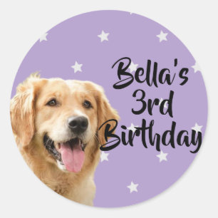 Personalised purple pet birthday favor stickers 