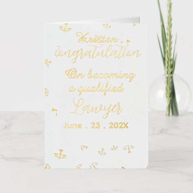 Personalised Qualified lawyer congratulation  Foil Holiday Card (Front)