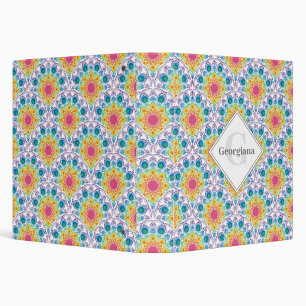 Personalised Rainbow Floral Fountain Art Deco 3 Ring Binder