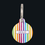 Personalised Rainbow Stripes Pet ID Tag<br><div class="desc">Treat your special pet to their own personalised rainbow coloured striped patterned ID tag. You can customise the name colour and nameplate border with a colour of your choice. Designed by Thisisnotme©</div>