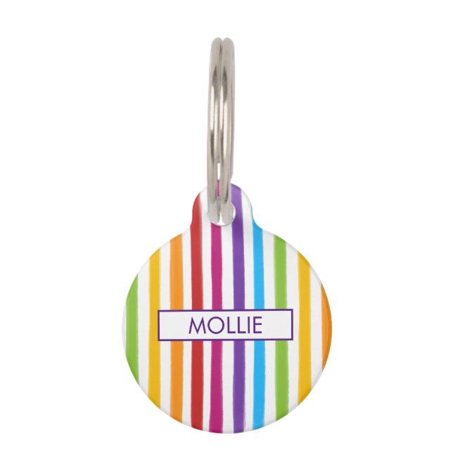 Personalised Rainbow Stripes Pet ID Tag (Front)