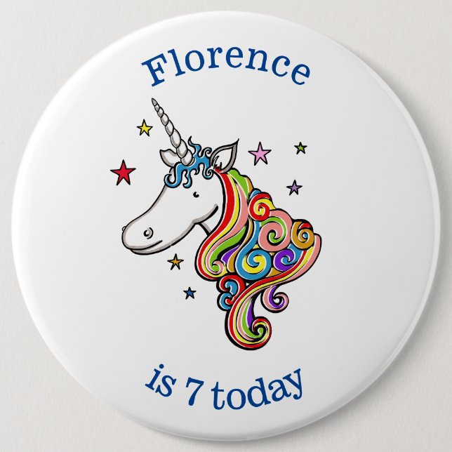 Personalised Rainbow Unicorn Age Birthday Badge Button (Front)