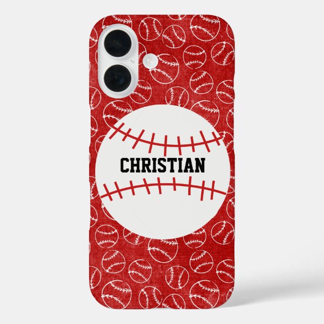 Personalised Red Baseball Pattern with Baseball Case-Mate iPhone Case (Back)