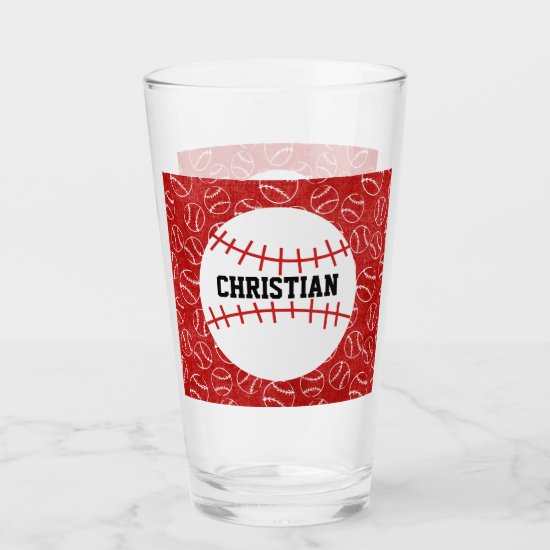 Personalised Red Baseball Pattern with Baseball Glas