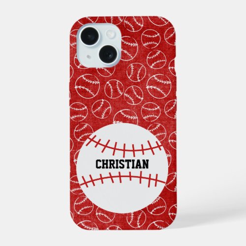 Personalised Red Baseball Pattern with Baseball iPhone 15 Case