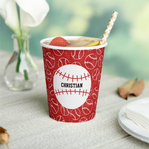 Personalised Red Baseball Pattern with Baseball Paper Cups