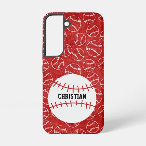 Personalised Red Baseball Pattern with Baseball Samsung Galaxy S22 Case