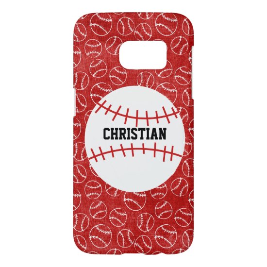 Personalised Red Baseball Pattern with Baseball Samsung Galaxy S7 Case