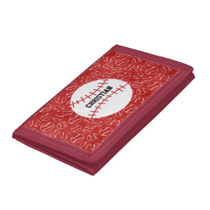 Personalised Red Baseball Pattern with Baseball Trifold Wallet
