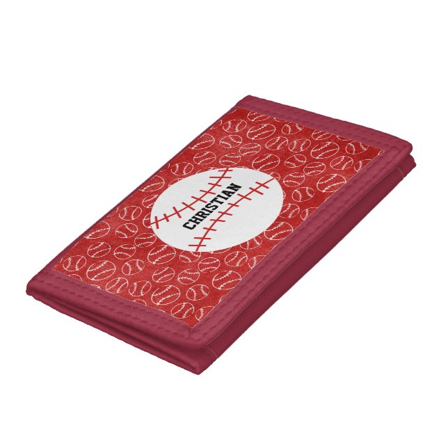 Personalised Red Baseball Pattern with Baseball Trifold Wallet (Bottom)