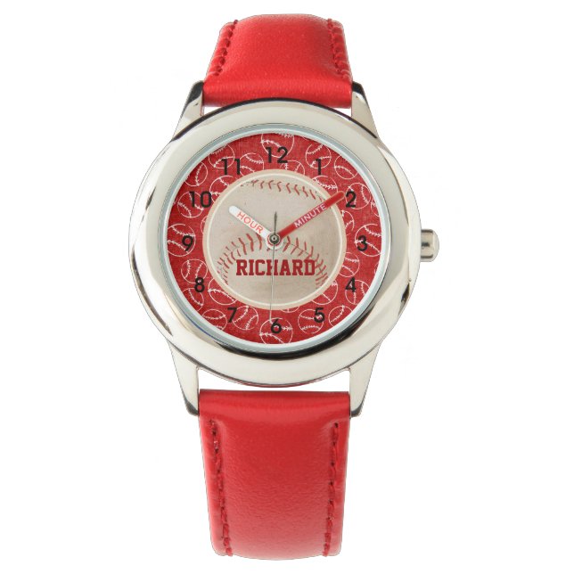 Personalised Red Baseball Pattern with Baseball Watch (Front)